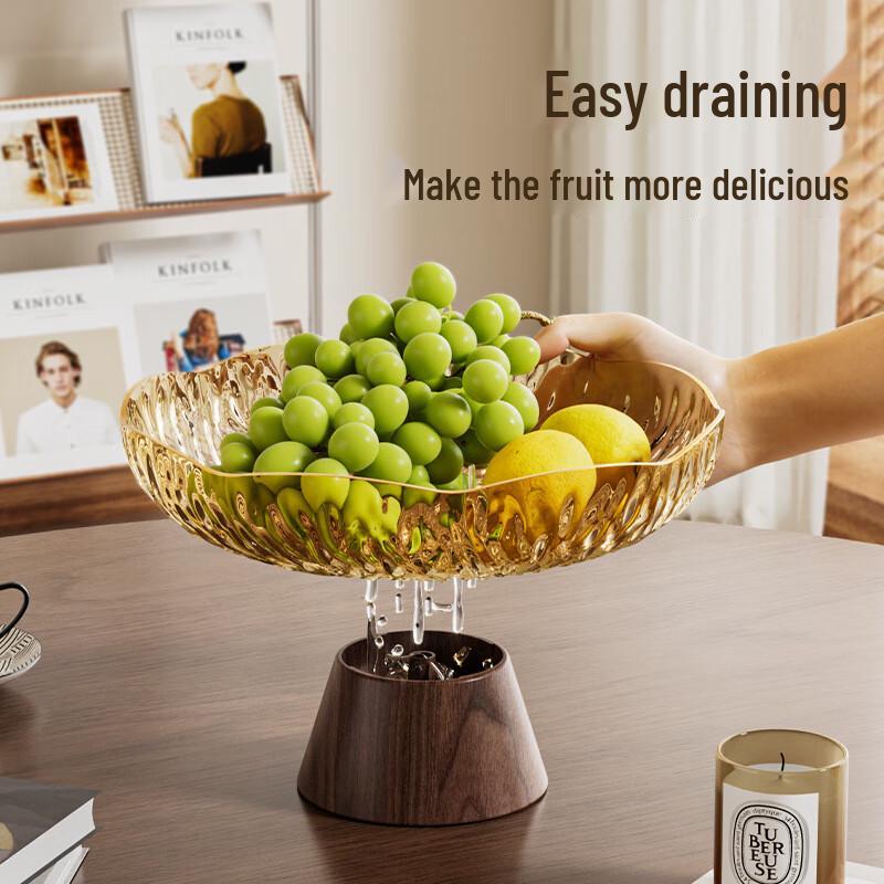 ZISIZ Wood Grain High-Foot Floral Fruit & Snack Plate