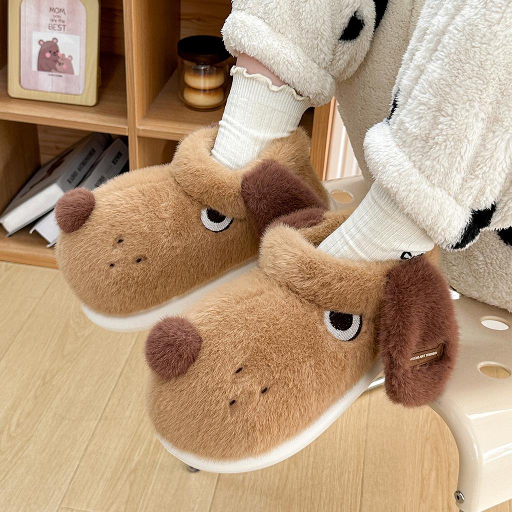 Cute puppy cotton slippers winter new bag and indoor home thick-soled warm plush cotton shoes