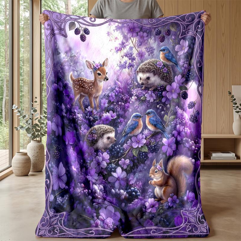 Mystic Forest Animals Theme Blanket Lightweight Warm Flannel Blanket Decorative Throw Blanket for Home Decoration