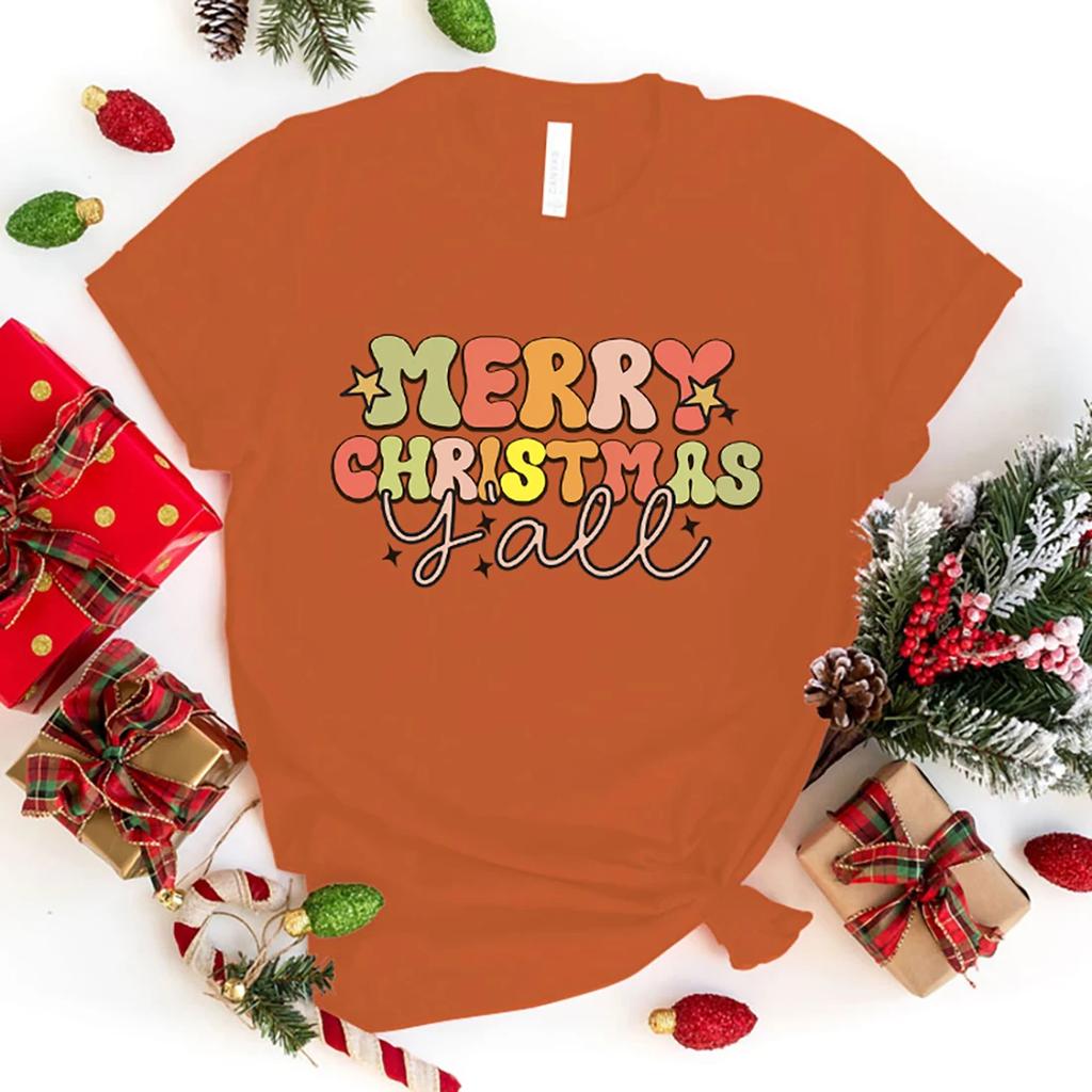 Heißes Frohe Weihnachten Y'all T-Shirt Herren/Damen Lustiges Druck T-Shirt Lässig Cool Streetwear Mode T-Shirt Paar Hip Hop Shirt