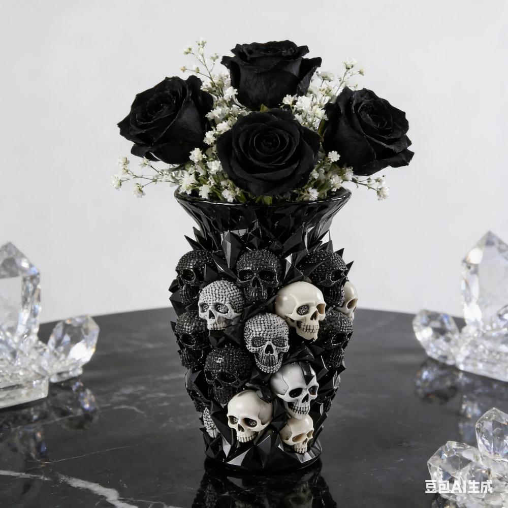 3D Skull Decorative Vase, Black Resin Flower Holder, Gothic Home Decor, Halloween Table Centerpiece, Unique Gift for Alternative
