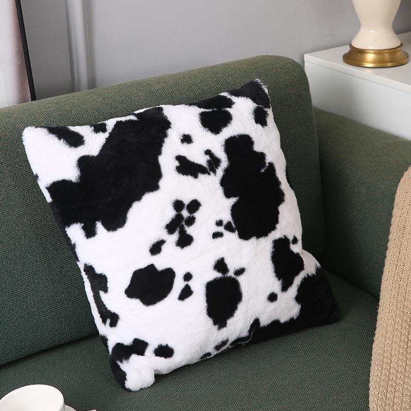 Cow Pattern Plush Lumbar Pillow for Sofa, Bed, Office, or Car