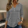 Womens 3/4 Sleeve V Neck Henley Pullover Top Geometric Print Casual Loose Fit Tunic Shirt