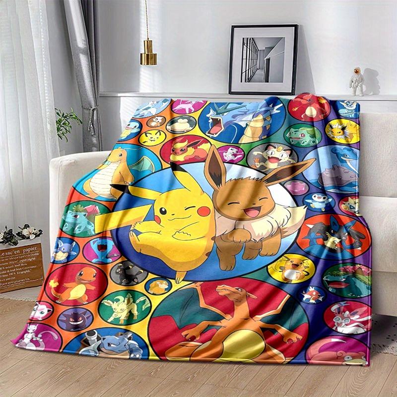 1pc, Pokemon Pikachu & Eevee Circular Patterned Throw Blanket, Perfect for Home Decor, Couch Cover, Outdoor Use, Travel, Camping, Car, Beach, Office N
