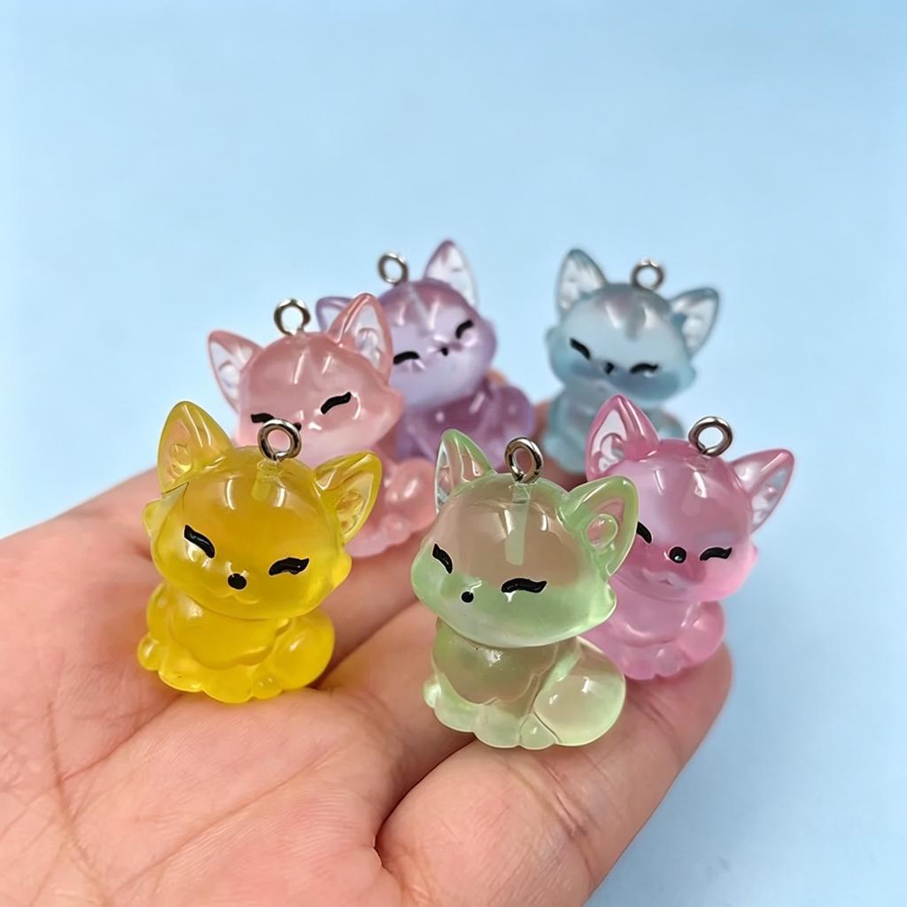 10Pcs Glow In The Dark Fox Charms, Resin Pendants for DIY Keychain Earrings Jewelry Making Findings