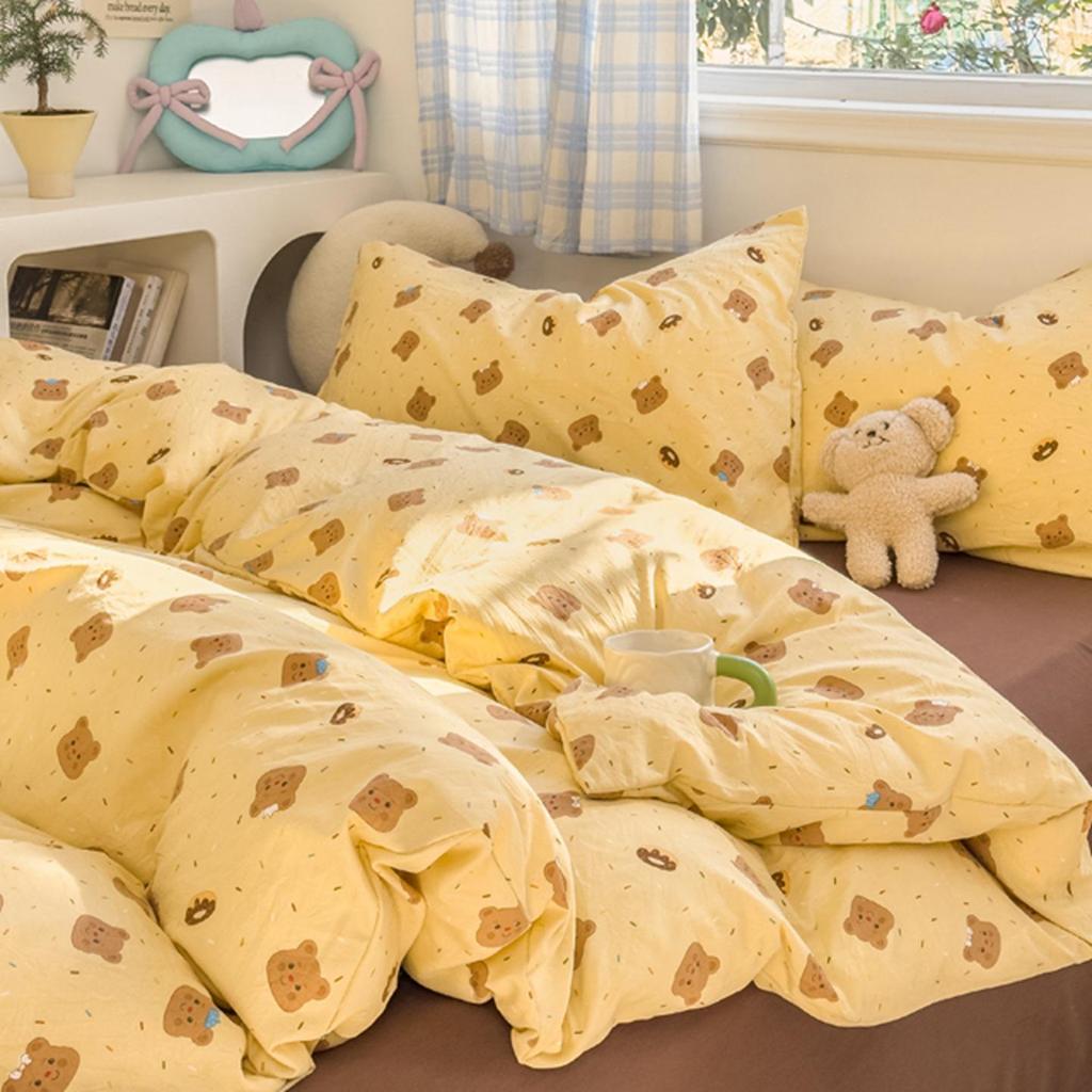 New Fresh Style Cotton Cartoon Duvet Cover Set for Mother and Baby - Includes 4-Piece and 3-Piece Sets with Fitted Sheet