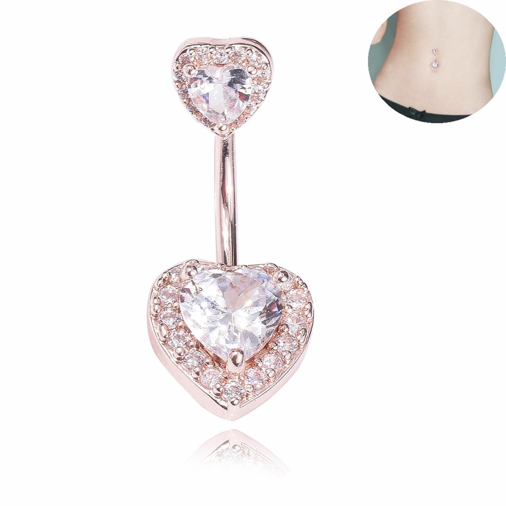 AAA Zircon Double Heart Belly Button Ring