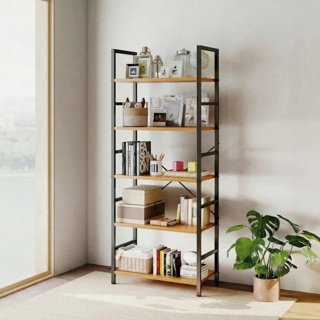 5 Tier Bookshelf, Standing Shelf, Bookcase Shelf Storage Organizer, Industrial Book Shelves For Home Office, Living Room, Kitche