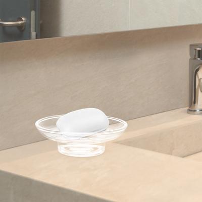 2Pcs Clear Glass Soap Dish Round Heavy Bar Soap Holder Transparent Bathroom Shower Counter Kitchen Sink Drainer