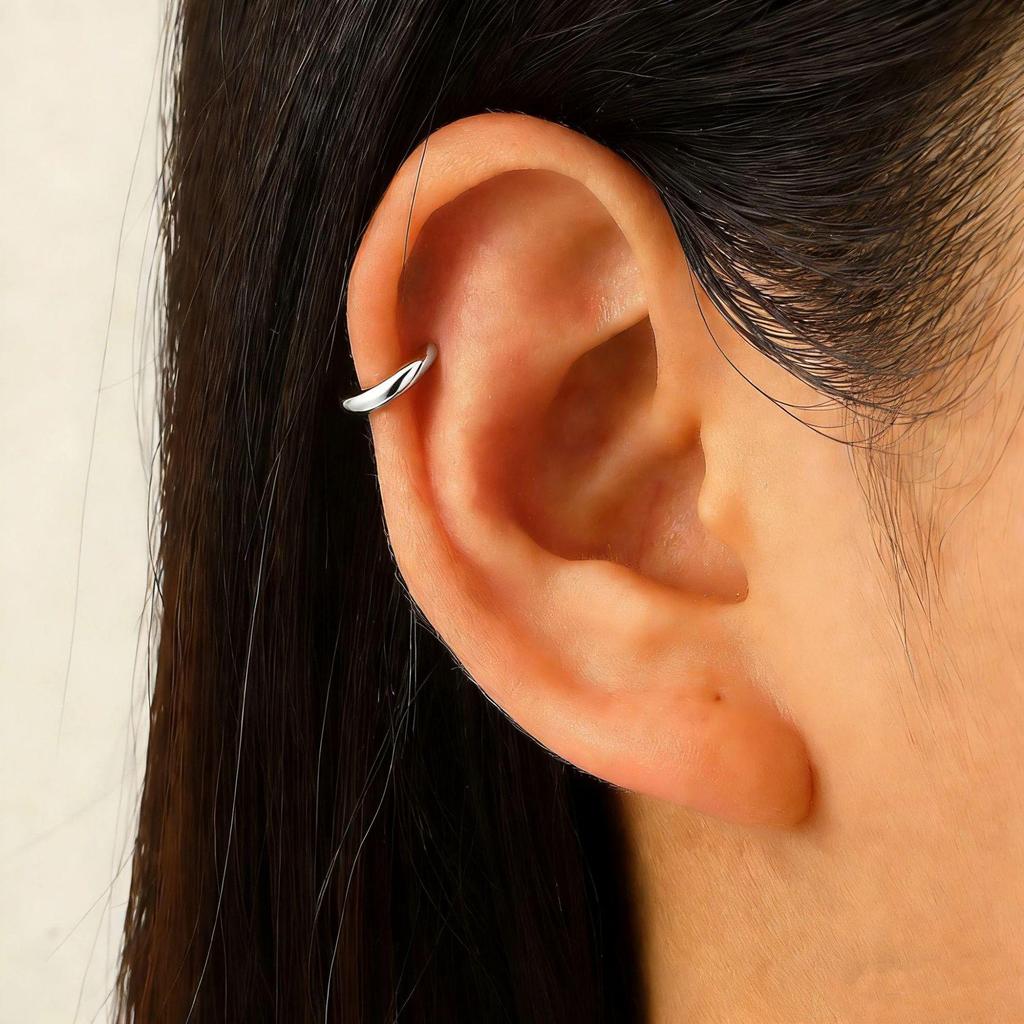 Clip per orecchio retrò francese a doppio strato in lega senza buco: Ear Cuff Semplice da Donna, Stile Freddo, di Nicchia Coreano, Temperamento