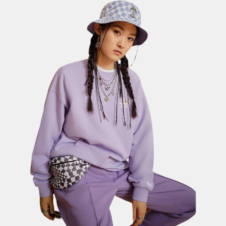 New Era Letter Embroidered Pullover American Sweatshirt Unisex sweatshirt Light-Purple 13558610