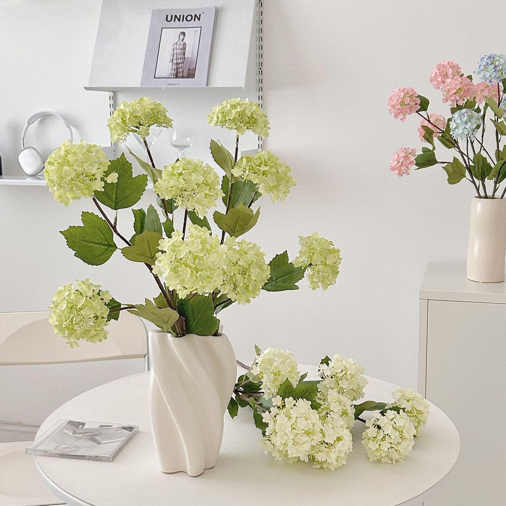3-Head Hydrangea Snowball Artificial Flowers for Home, Living Room, Wedding Arrangements & Photo Props