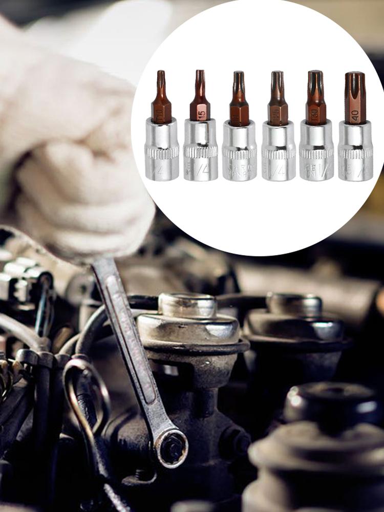 6 Pcs Torx Screwdriver Bit 1/4 Inch Drive Hex Bit Sockets Set Drive Socket Head Tool for Wrench Socket Modification