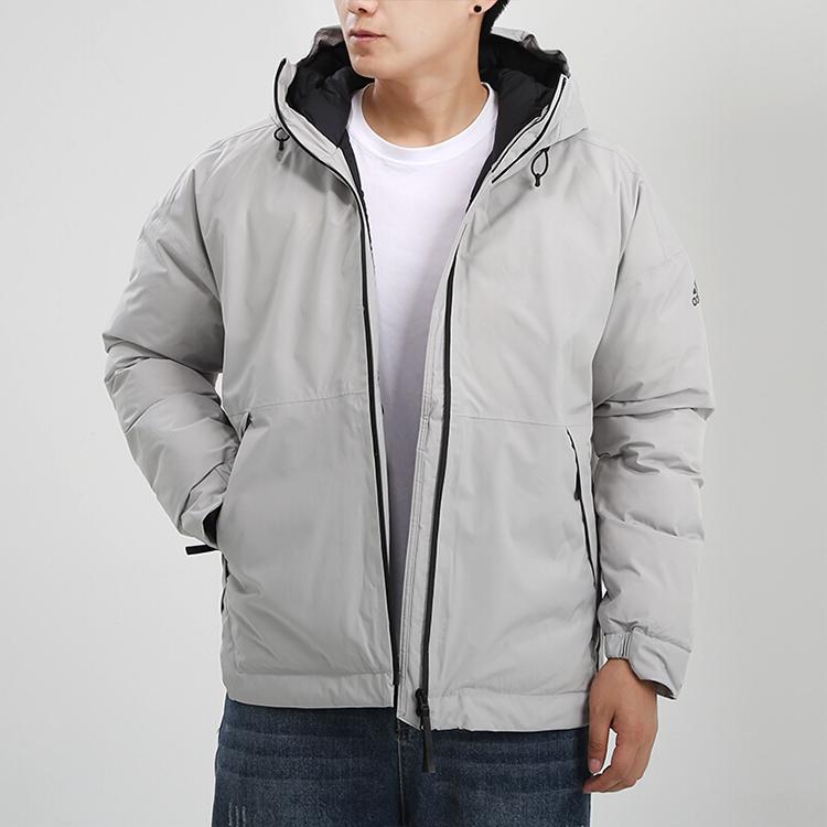 adidas Warm Hooded Casual Sports Cotton Jacket Winter Men Jacket Gray FT2416