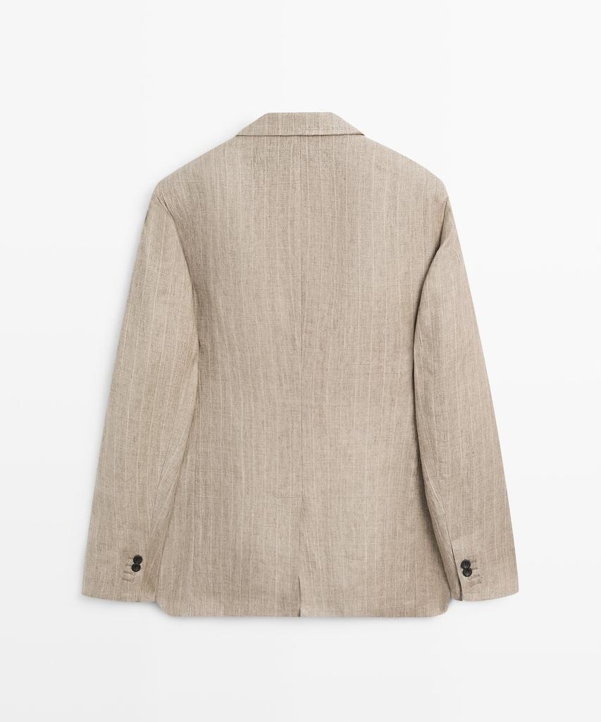 Massimo Dutti Herringbone Stripe Linen Blazer