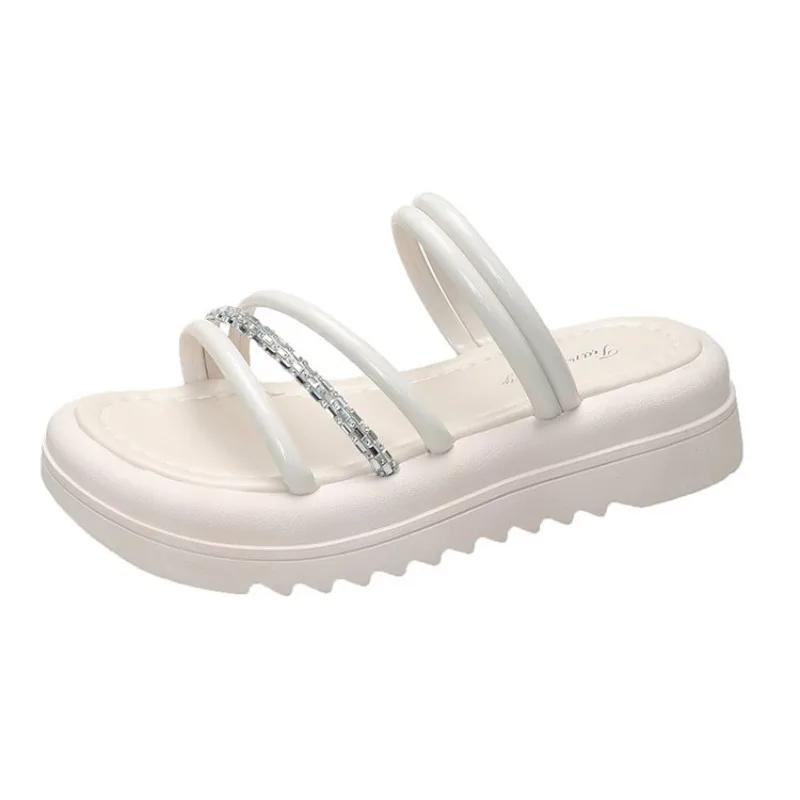 Women's Summer 2024 New Style Soft Sole Pearl Slippers Two-way Wearable Thick Bottom Sandals Windbreaker Slippers