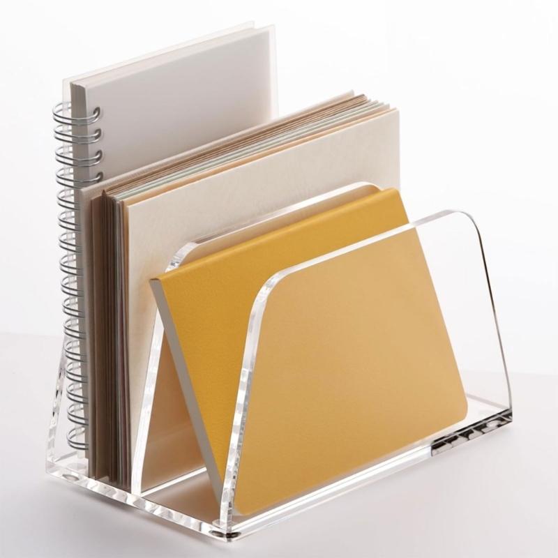Transparency 2 Tiers Desktop File Holder With Multifunctional Paper Storage Compartments Office Supplies Rack