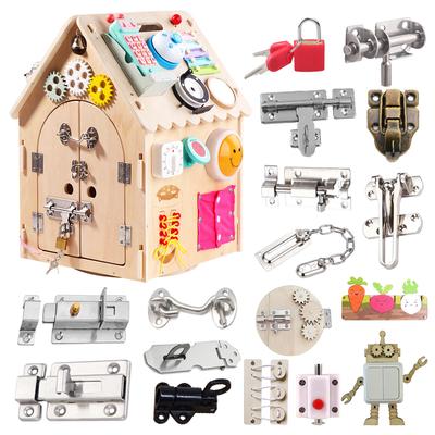 Montessori Baby Sensorisch Activiteitenbord Accessoires Hout Druktebord DIY Speelgoed Sloten Druktebord Deel Educatief Speelgoed voor 2 3 Jaar Kind
