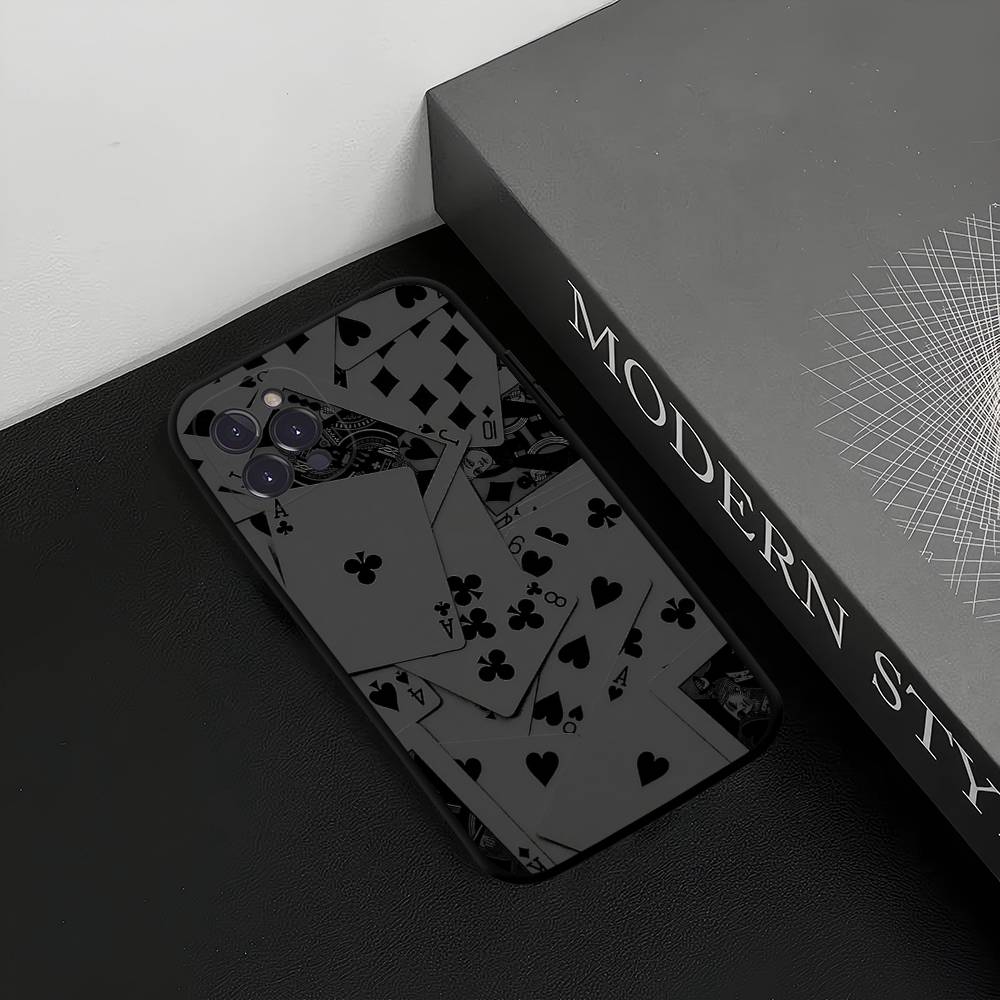 Playing Cards Phone Case For IPhone 17,16,15,14,13,12,11,Pro,Max,Plus,Soft Silicone Black Case