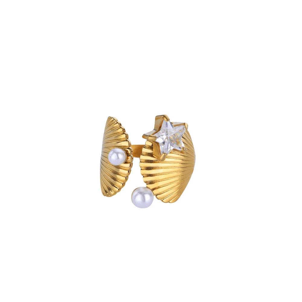 Hot-selling ocean wind starfish shell stainless steel open ring gold-plated women's vacation jewelry