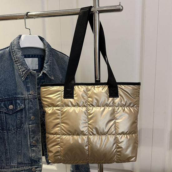 Puffer Tragetasche Damen Gesteppte Schultertasche Glänzende Puffige Handtasche Leichtgewichtige Geldbörse mit Reißverschluss für Arbeit Reisen Fitnessstudio Einkaufen