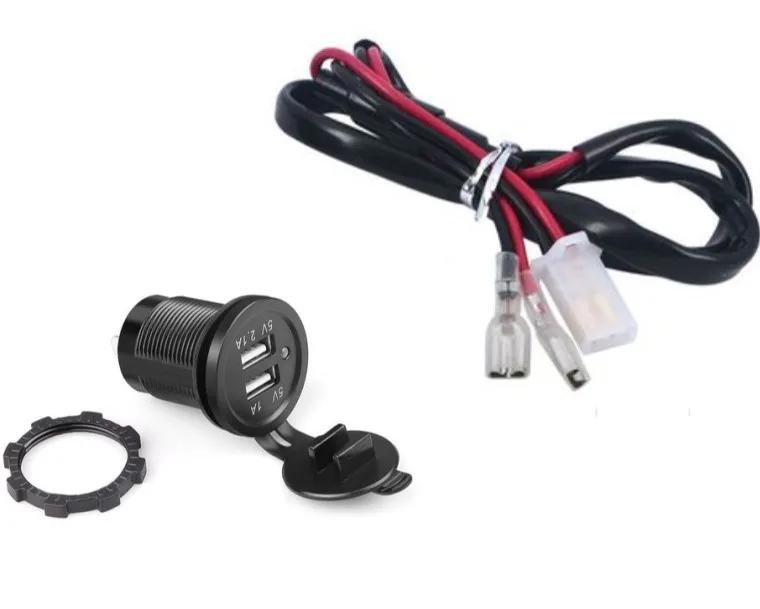 Chargeur de Voiture à Double Port USB 12V Ports Étanche Prise Allume-Cigare 12V Sortie d'Alimentation avec Lumière LED pour Moto Voiture Charge