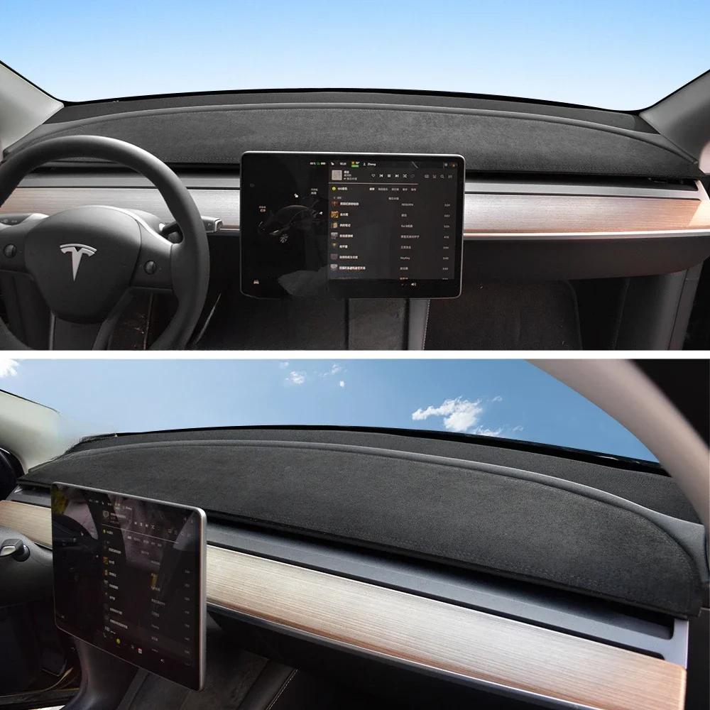 Suede Leather Dashmat Car Dashboard Cover Pad Dash Mat SunShade Carpet Accessories For Tesla Model 3 Model Y 2017-2025 2025 2025