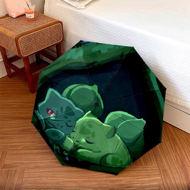 Pokémon Bisasam Muster, automatischer Klappschirm, tragbares und faltbares Design, 8 Schirmstäbe, ein Weihnachts- oder Geburtstagsgeschenk.
