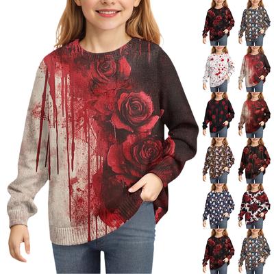 Bluzy na Dzień Halloween dla Dzieci Chłopców i Dziewczynek Sweter Dzianinowy Urocza Koszulka Jesienna Bluza z Okrągłym Dekoltem Pulowerowe Topy