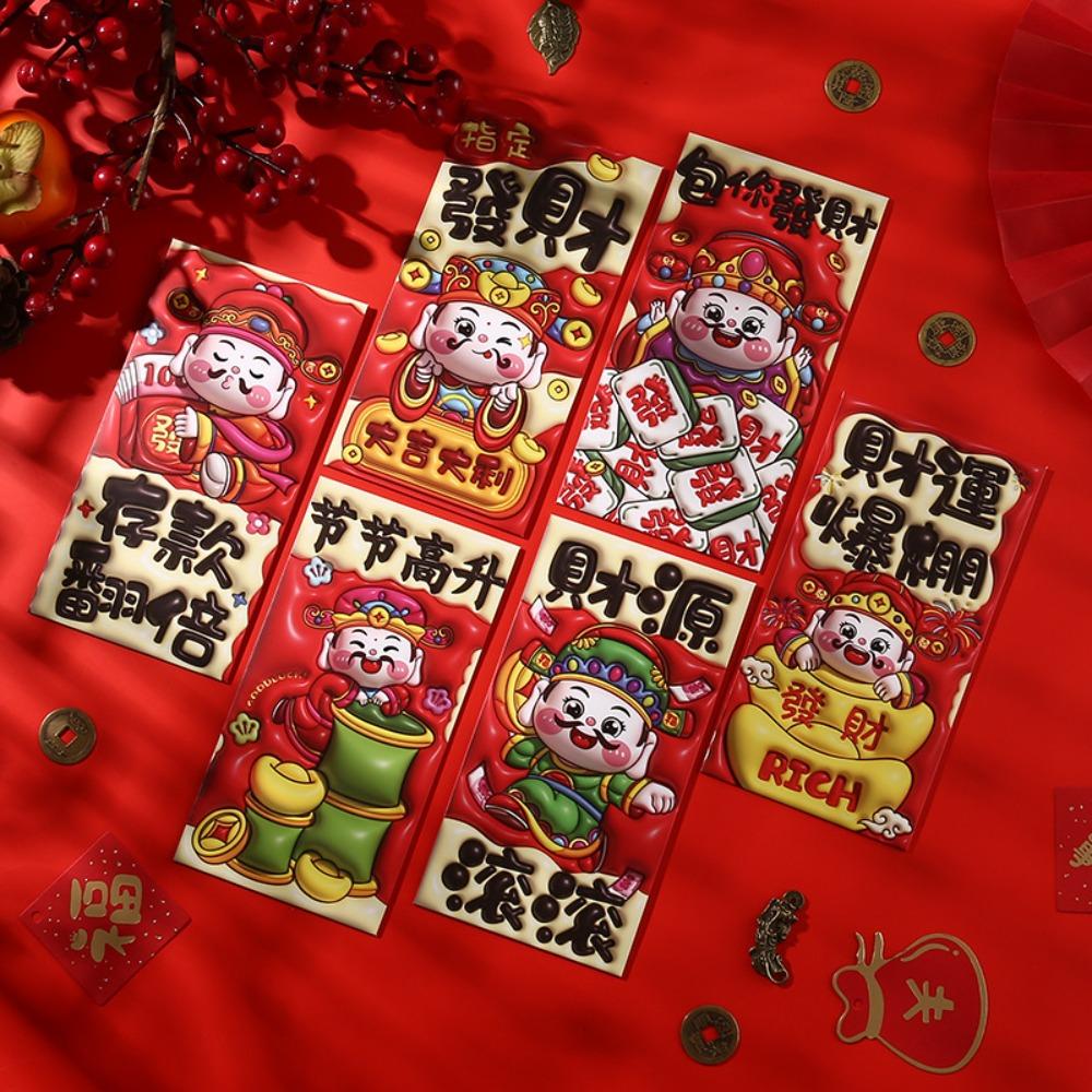 6pcs Traditional 2025 Chinese New Year Red Pocket Cartoon Lucky Money Bags  New Year Gifts