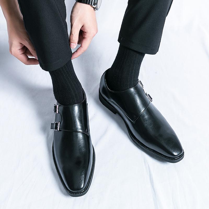 Classic Retro Dress Men's Monk Shoes Pointed Toe Buckle Business Office Wedding Comfortable Men's Shoe