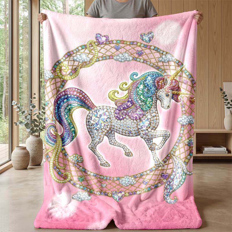 Jeweled Unicorn with Stars Theme Blanket Lightweight Warm Flannel Blanket Decorative Throw Blanket for Home Decoration