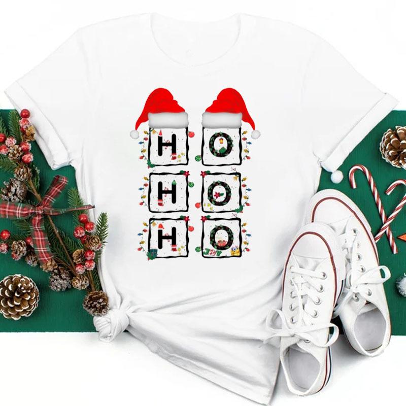 Women's Christmas Collection Printed Plus Size Trendy Letter Pure Cotton Short Sleeved T-Shirts Women’s