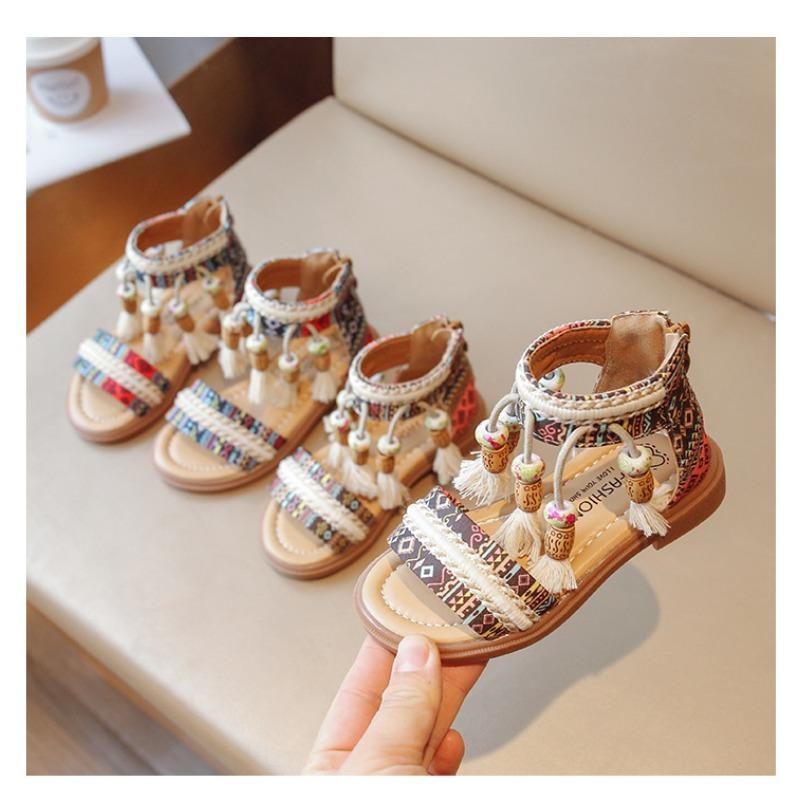 Neue Sommer-Mädchensandalen - Prinzessinnenschuhe im Bohemian-Stil mit weicher Sohle & Quasten für Kleinkinder & kleine Mädchen