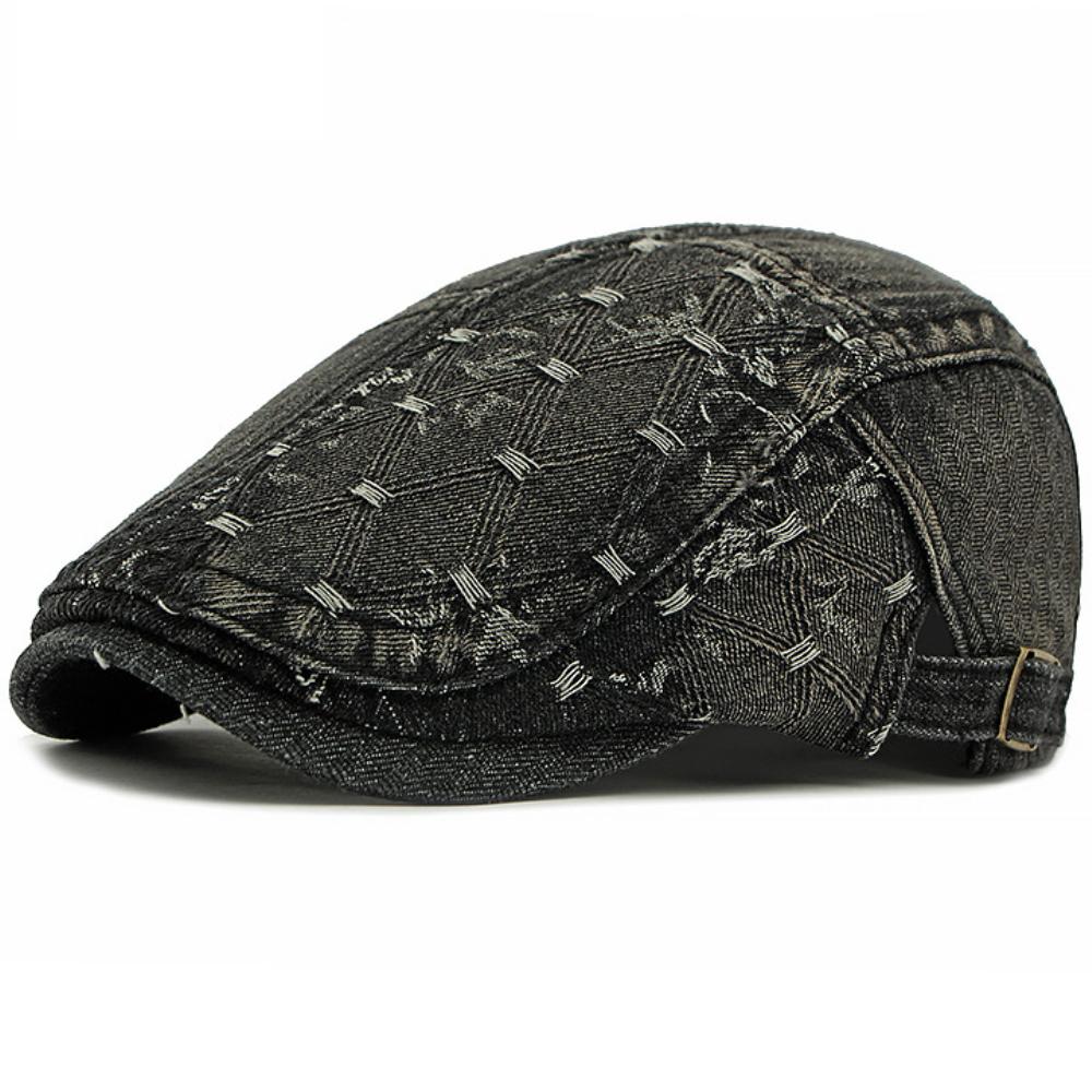 HT4773 Mens Beret Women Spring Summer Sun Cap Male Female Denim Beret Cap Retro Artist Painter Beret Hat Adjustable Ivy Flat Cap