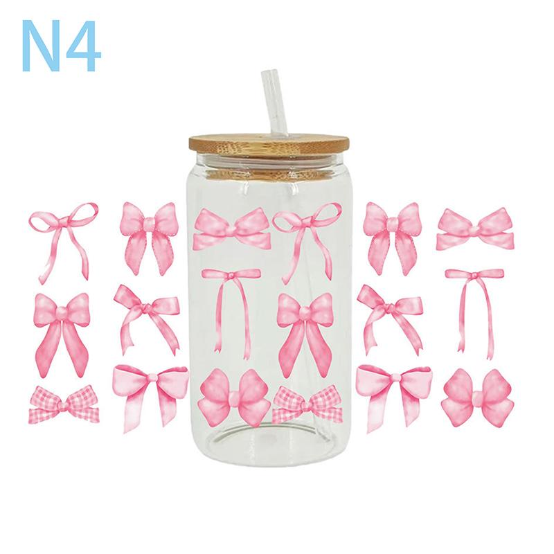 

3D УФ DTF переводные наклейки водонепроницаемые масляные наклейки 16 унций обертывания для чашек красивый бант напечатанный для стеклянных бутылок своими руками кофейная чашка