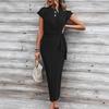 2025 Elegant Striped Short Sleeve Round Neck Waist Tie Summer Dress for Women