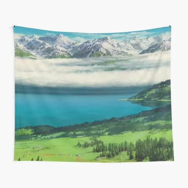 Anime Scenery Tapestry Japanese Mountain with Cherry Blossom Tapestries Sakura Village Wall Tapestry for Bedroom Aesthetic Decor