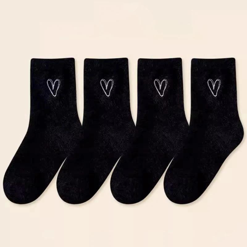 Simple Lovely Cozy Hairy Mink Velvet Socks Autumn Winter Hosiery Thickened Plush Warm Sleep Home Fluffy White Heart-shaped Socks