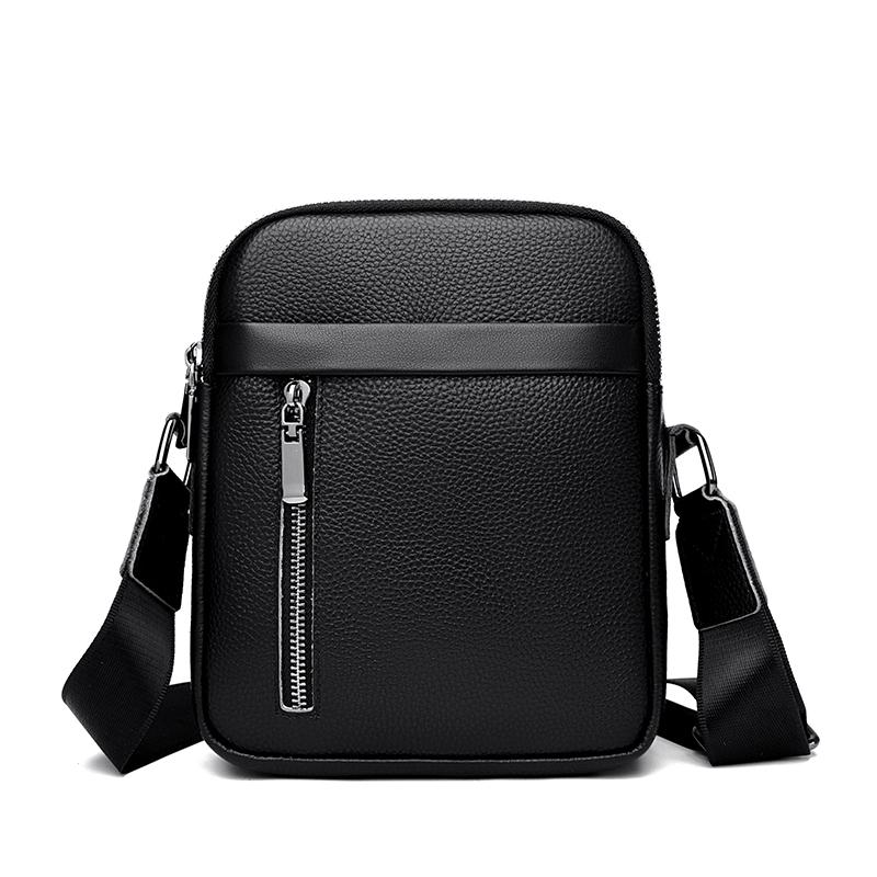 Mini Simple Men's Waterproof Genuine Leather Shoulder Bag Lightweight Black Cell Phone Bag High Quality Crossbody Bag