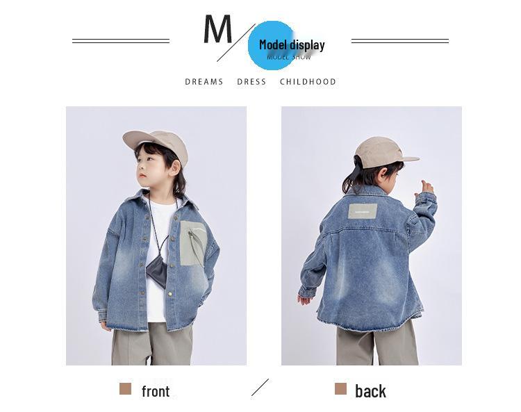 Trendig denimkofta för pojkar: Långärmad, Nedvikt krage, Höst 2025 Mode för barn