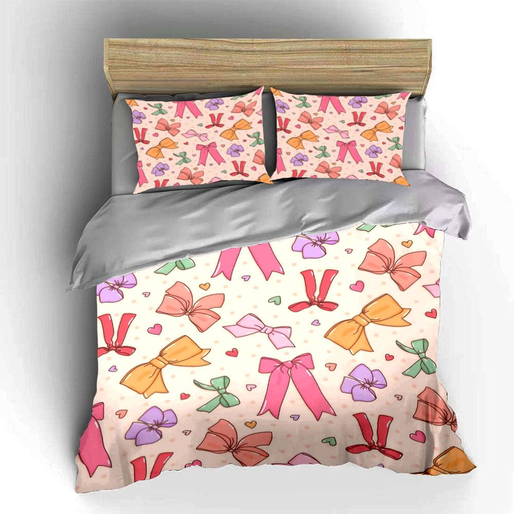 Colorful Bow Pattern Set Decor Bedding Set with 1 Duvet Cover 2 Pillowcases Single Double King Queen, Gift