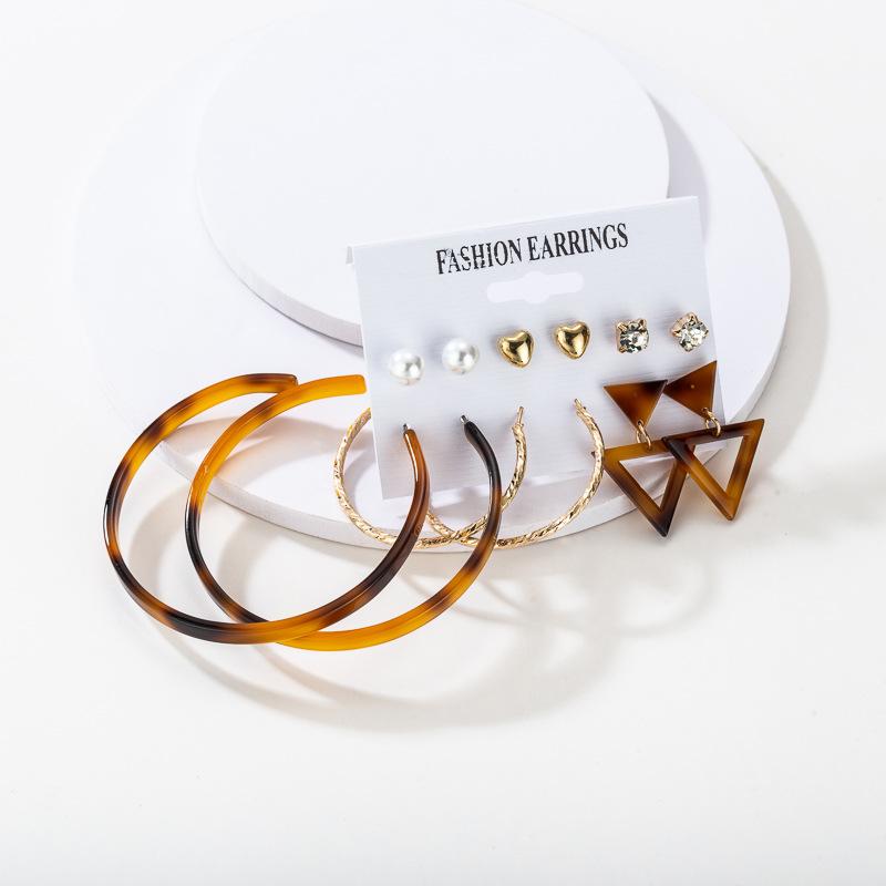 Fashion Acrylic Artificial Pearl Circle Fringed Stud Earrings Set 6-Piece Set, Style Earrings