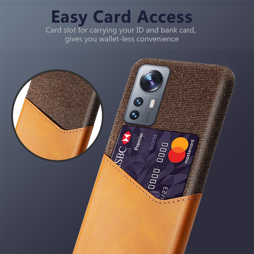 

For Xiaomi 12 Pro 5G/12S Pro 5G/12 Pro (Dimensity) 5G Card Holder Drop-resistant Cloth+PC+PU Leather Mobile Phone Case Cover Orange