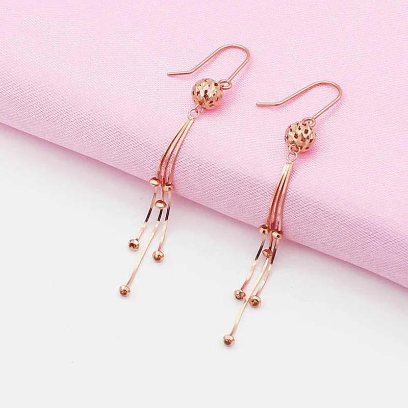 Fashion Light Luxury Bead Earrings for Women Snake Bone Chain Tassel Long Earings Classic Copper Plated Rose Gold Zircon