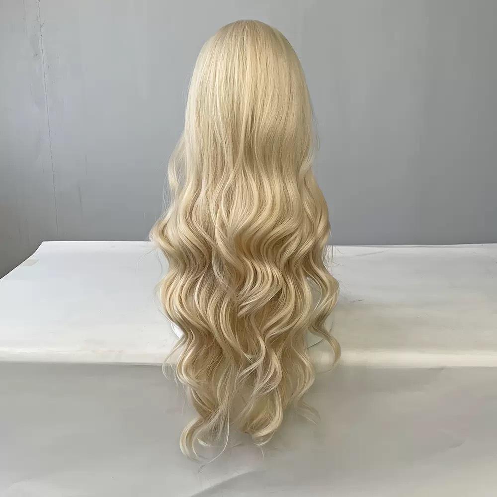 Forehead lace wig female natural medium long hair full head cover type big wave small lace long curly hair simulation hair