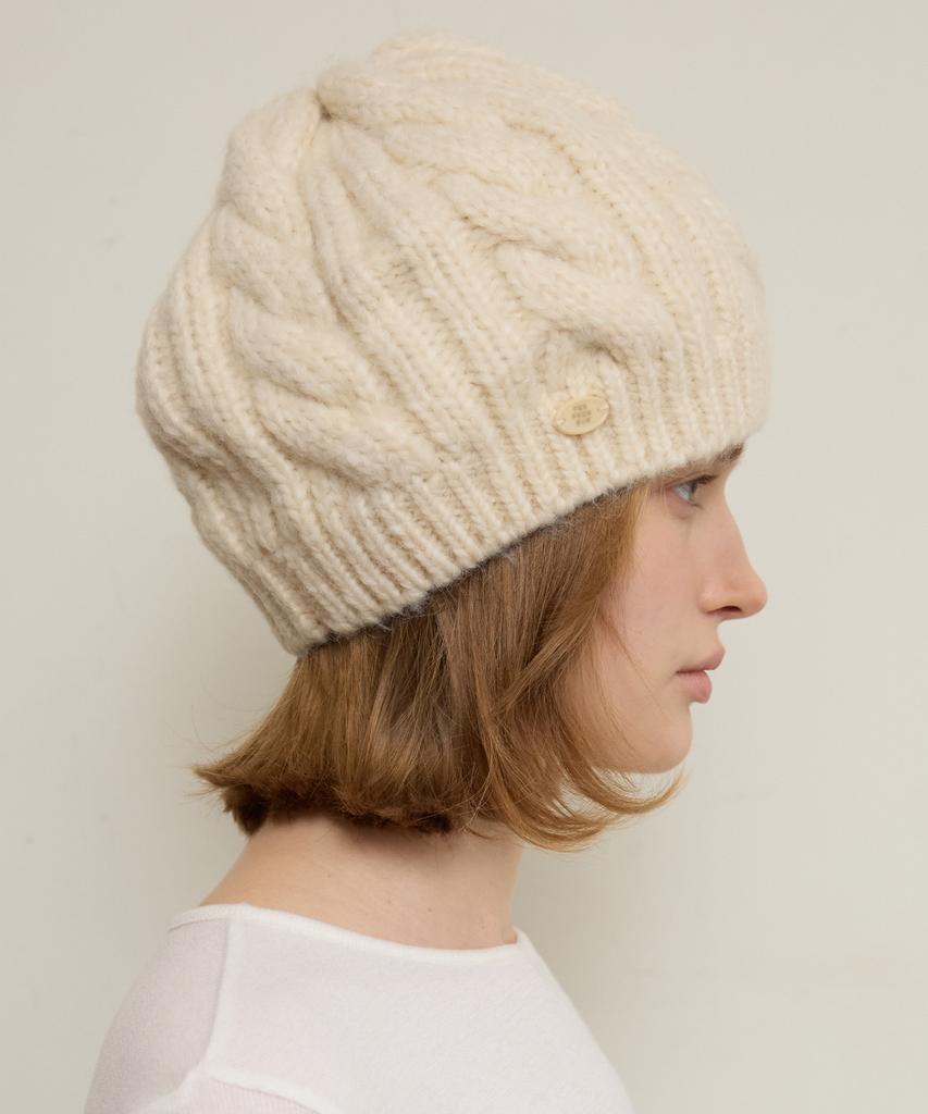 FUNFROMFUN Cable Knit Beret, Cream