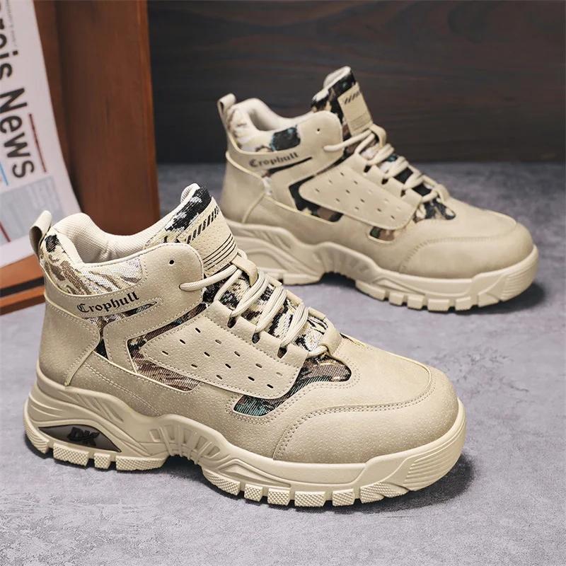 Fashion New Tooling Boots For Men Winter Men's Ankle Boot Wear-resistant Personality High Tops Mans Casual Shoes Outdoor Explosive Style