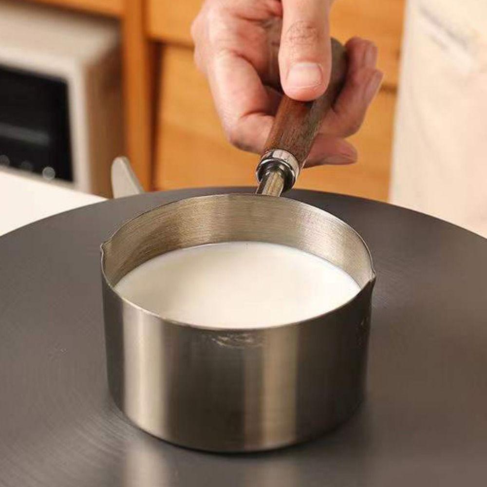 with Scale Oil Pot Wooden Handle Measuring Spoon Household Milk Pan  Butter Melting