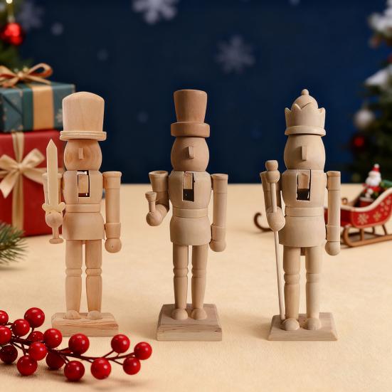 Unfinished Nutcracker Soldier Figure Unpainted Nutcracker Soldier Wooden DIY Nutcracker Figurine for Christmas Decoration Craft